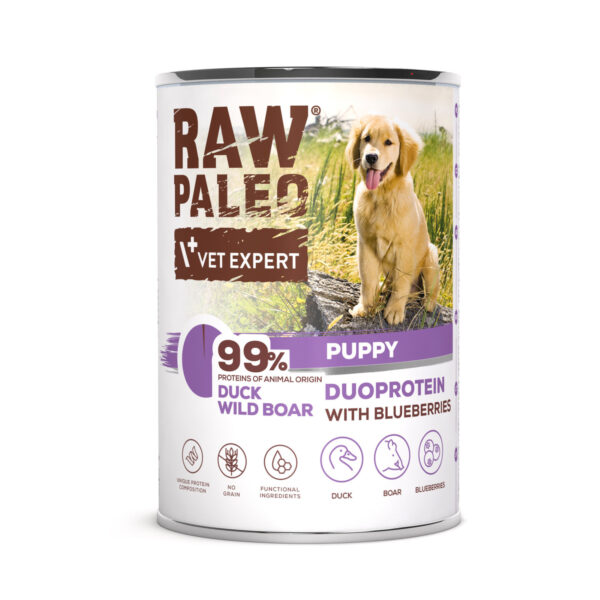 Raw Paleo Dog Puppy Duck & Boar, puszka 400 g - mokra karma dla szczeniąt duoproteina kaczka z dzikiem