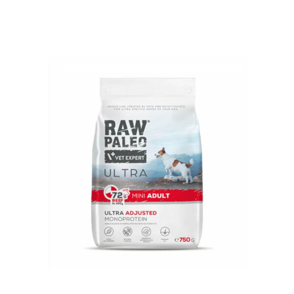 Raw Paleo Ultra Dog Adult Mini Size Beef 750 g - sucha karma z wołowiną dla psów dorosłych ras małych